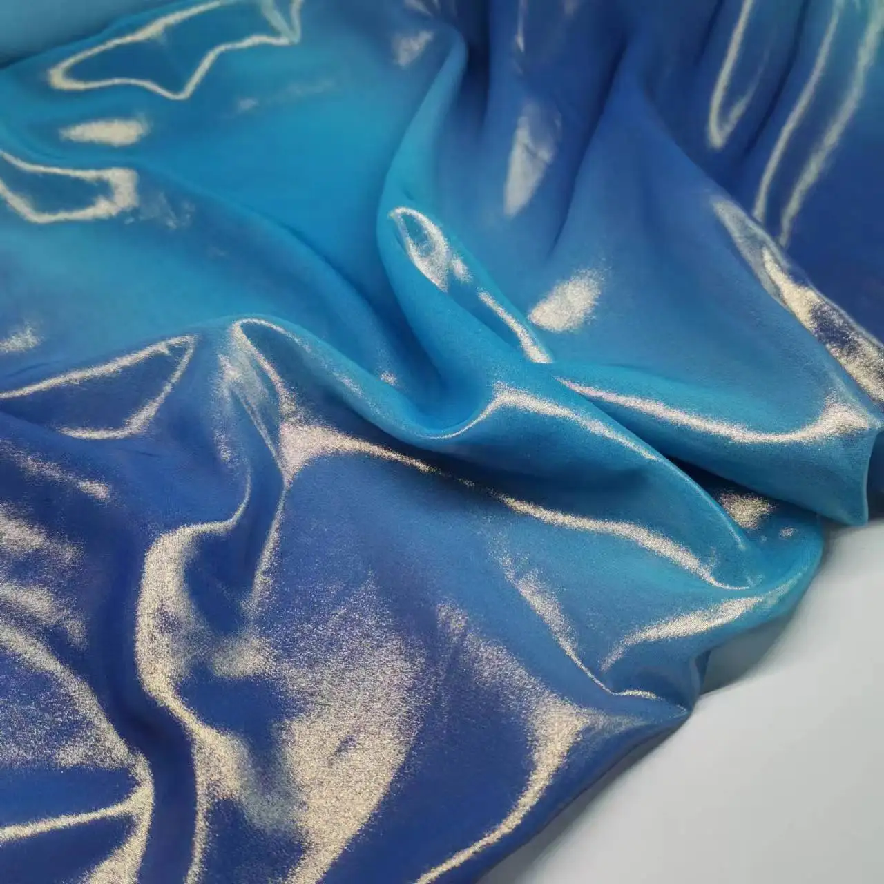 Bronzing Ombre Blue Craft Dress Fabric 75D Chiffon Shiny Wedding Costume DIY Sewing Cloth Tissue