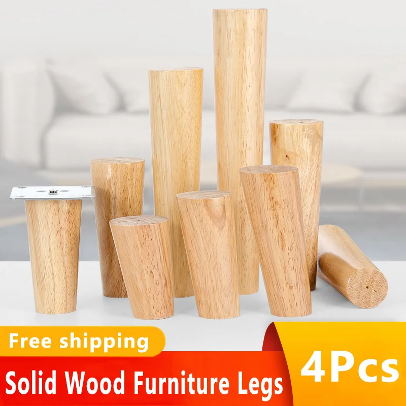 

4Pcs Solid Wood Legs for Furniture, Oblique Furniture Leg Sofa Bed Bathroom Cabinet Table Chair Replacement Feet Sloping Foot