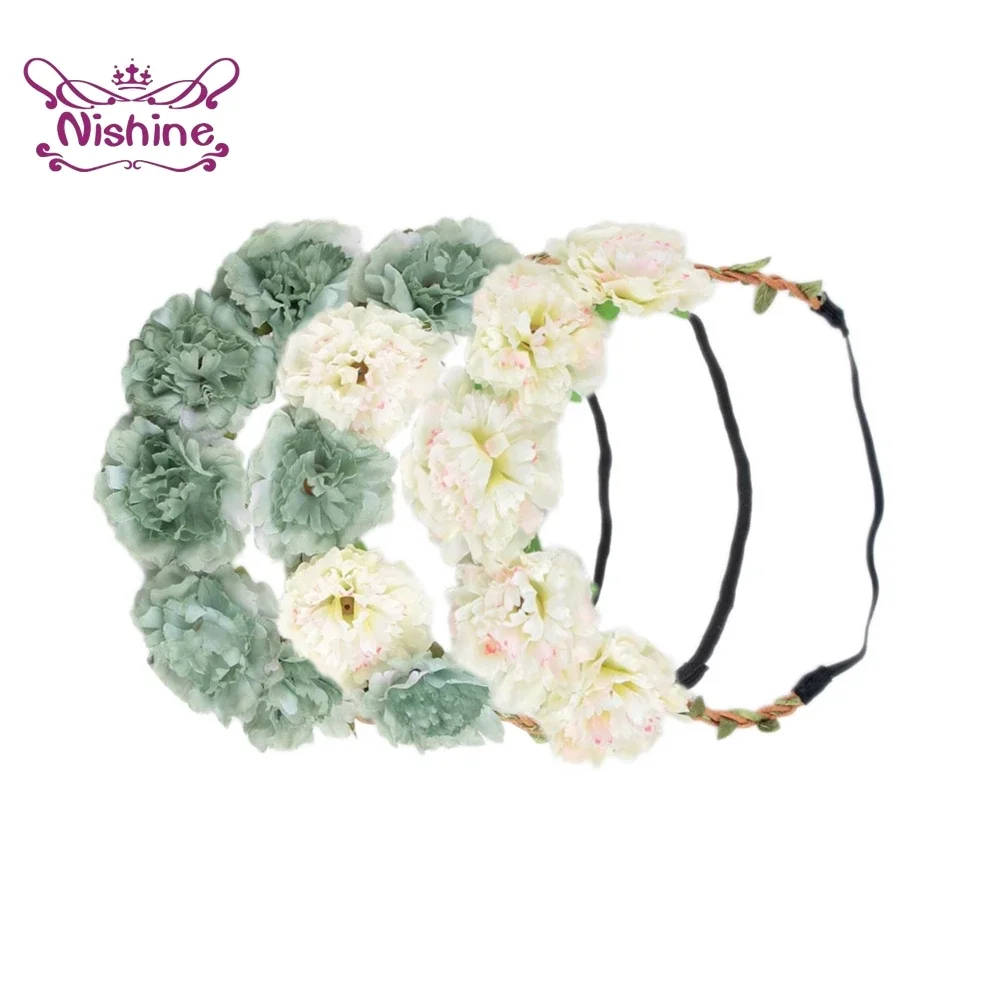 Nishine Elastic Flower Wreath for Baby Girls Kids Floral Garland Crown Headband Wedding Party Hair Accessories Photography Props