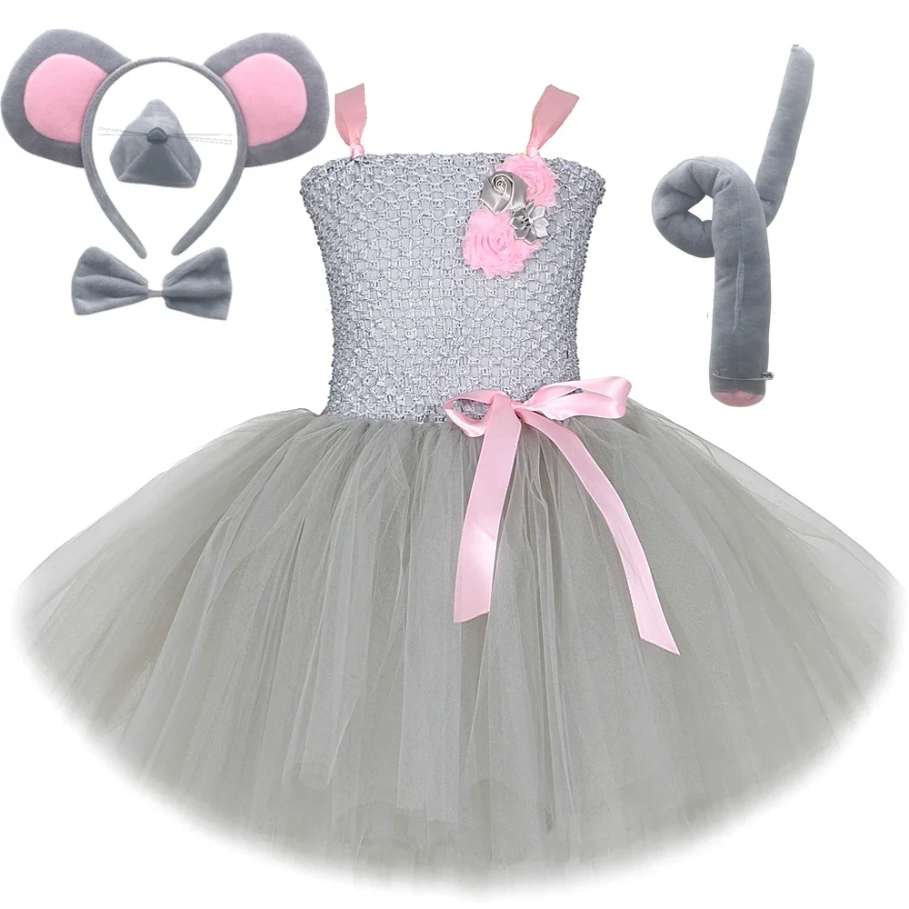 

Baby Girls Gray Mouse Tutu Dress for Toddler Birthday Halloween Costumes Girl Animals Cosplay Outfits Children Clothes Set