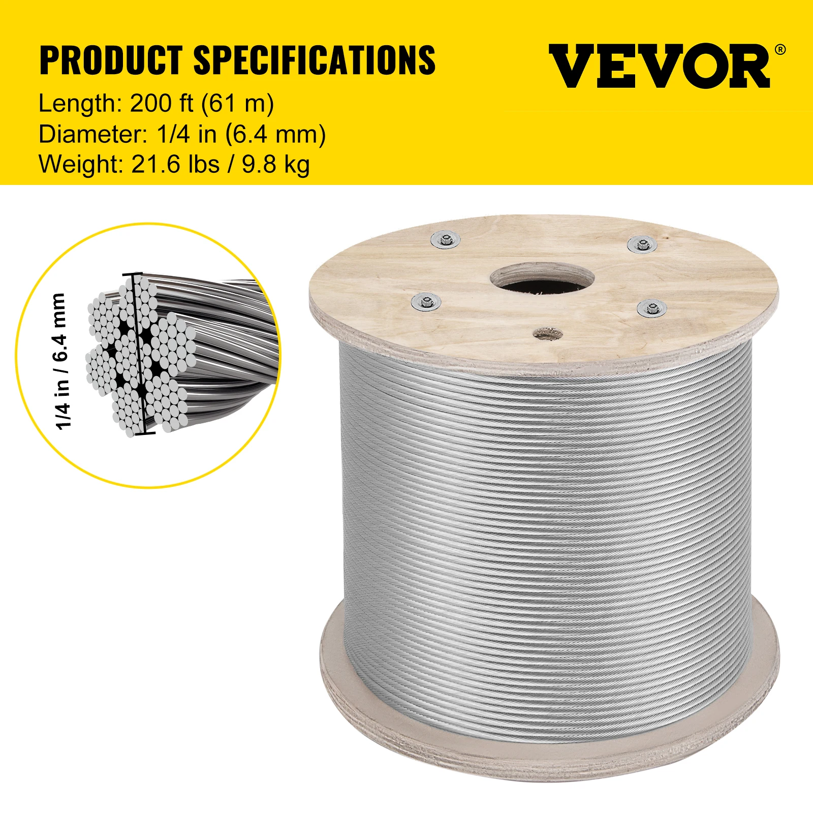 VEVOR 61M / 76M T304 fune metallica flessibile in acciaio inossidabile cavo di sollevamento morbido stendibiancheria per recinzione da giardino corrimano per scale sicuro
