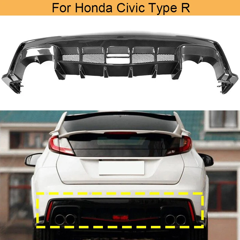 Carbon Fiber Rear Bumper Diffuser Lip Spoiler for Honda Civic Type R 2015 2016 Hatchback 4-Door Rear Diffuser Apron Spoiler