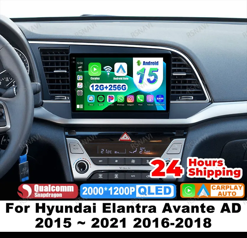Autoradio Android 15 Per Hyundai Elantra Avante AD 2015 ~ 2021 2016-2018 GPS Viedo Lettore Wireless Carplay Auto 4G LTE Autoradio
