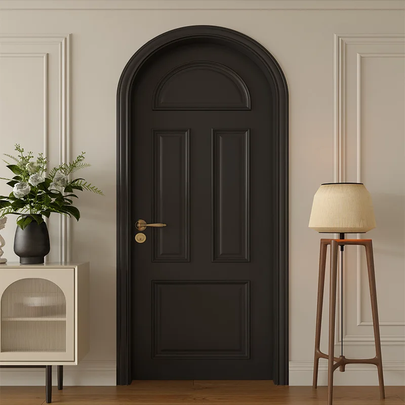 French bedroom door solid wood paint room black arc arch casement double door retro