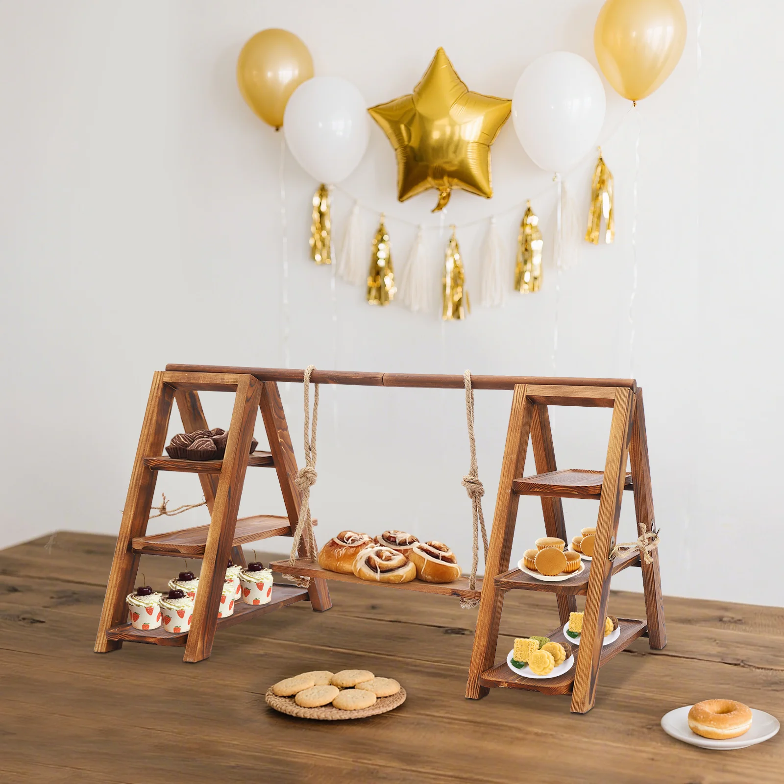 

3-Tier Wood Dessert Stand, 36.2*15.7*18.9in 13.23lbs Solid Wooden Serving Tray for Wedding Birthday Party Decoration