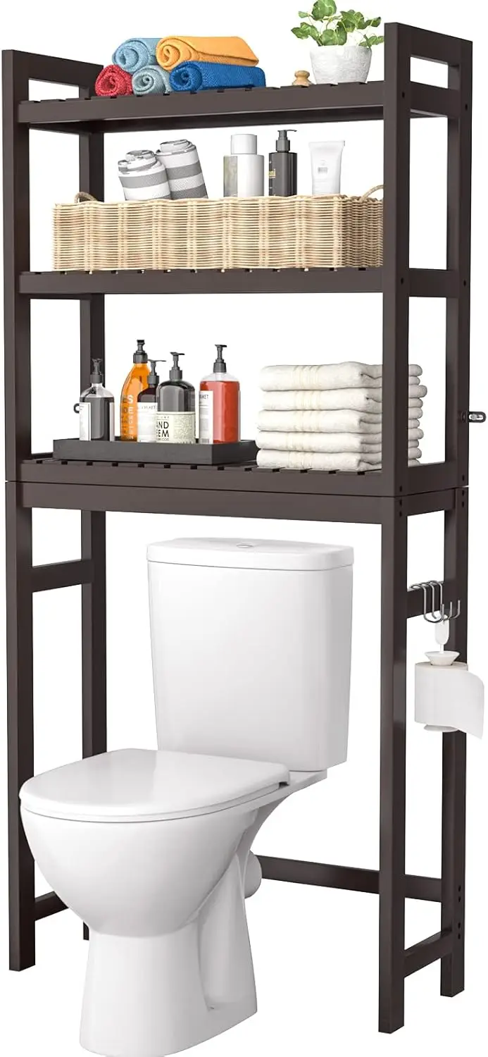 

Over The Toilet Storage, Bamboo 3-Tier Over-The-Toilet Space Saver Organizer Rack, Stable Freestanding Above Toilet Stand wit
