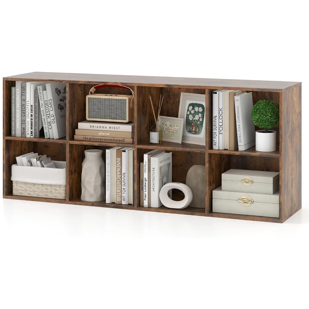 Floor Standing Wooden Bookshelf with Storage, Open Cubby Organizer, and Anti-Tipping Kits