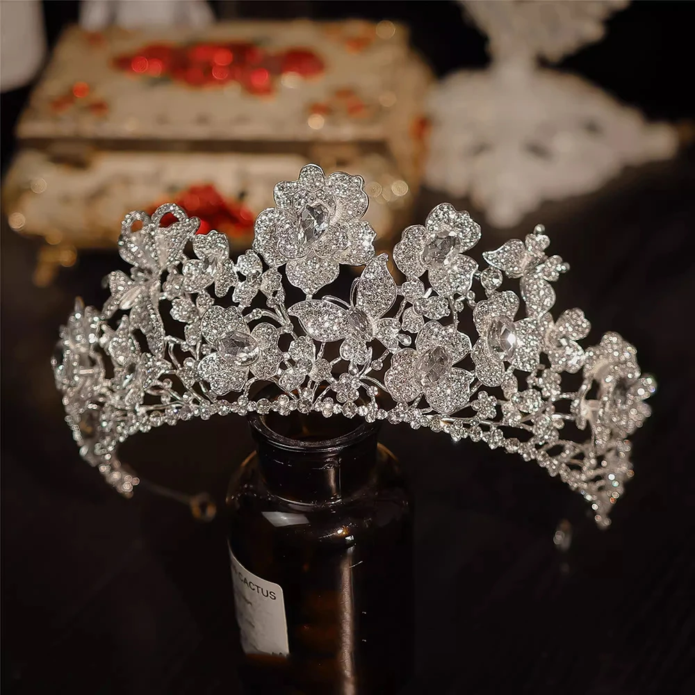 Luxurious Hair Crown Ceremony Studio Photo Shooting Tiaras Flower Bride Wedding Princess Hairband Headpiece Accessories