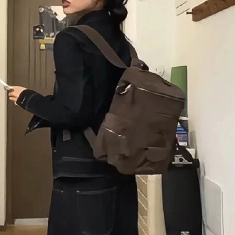 브라운 여행 배낭 학생 빈티지 리벳 그런지 배낭 streetwear y2k 미적 가방 여성용 패션 유행
