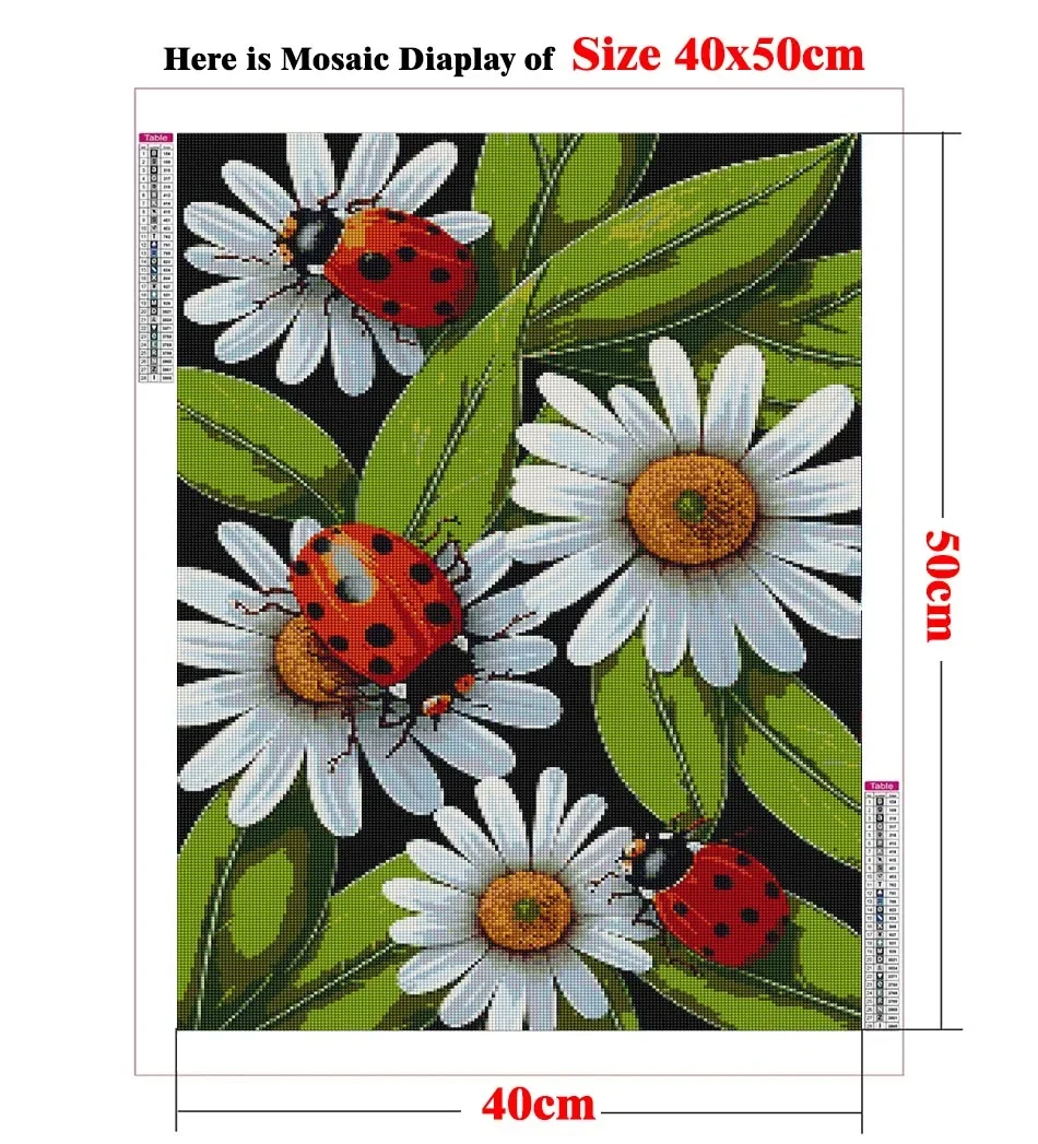 5D Garden Ladybug on Daisies Flower DIY Diamond Painting Cross Stitch Kits,AB Drill Full Square Round Embroidery Mosaic