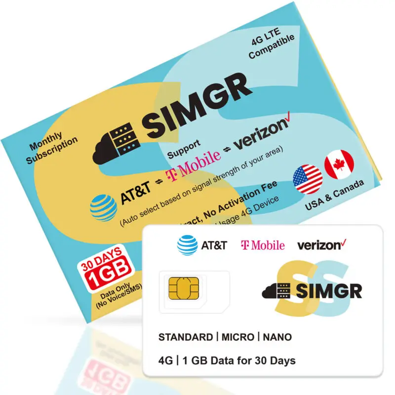 بطاقة SIM 4G لشبكة AT&T T-Mobile Verizon المدفوعة مسبقًا في الولايات المتحدة الأمريكية 30 جيجابايت/30 يومًا 60 جيجابايت/1 سنة