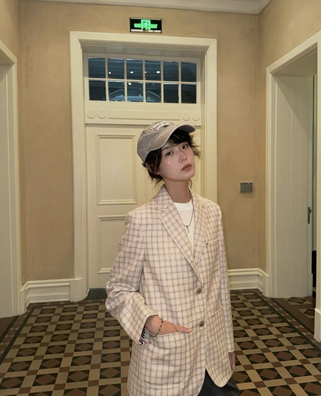 

Ele шерстяной шелковый костюм Jaet, осенне-зимний универсальный женский классический костюм в клетку с длинным светом на одной пуговице