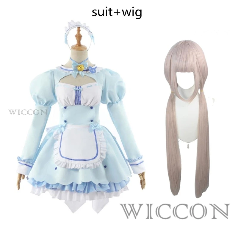 Anime Game NEKOPARA Vol.4 Chocola Vanilla Cosplay Costume Wig Nekomimi Paradise Halloween Lolita Maid Dress Uniform Pink Blue image 3