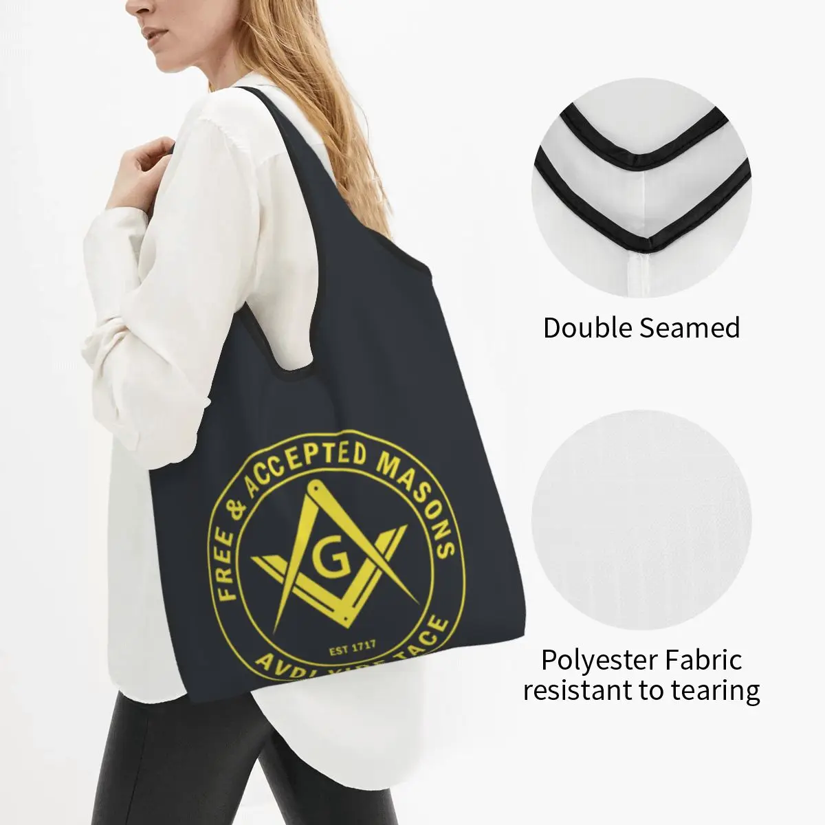 Free Accepted Masons Masonic Freemason Groceries Tote Shopping Bags Women Custom Shopper Shoulder Bag Large Capacity Handbags