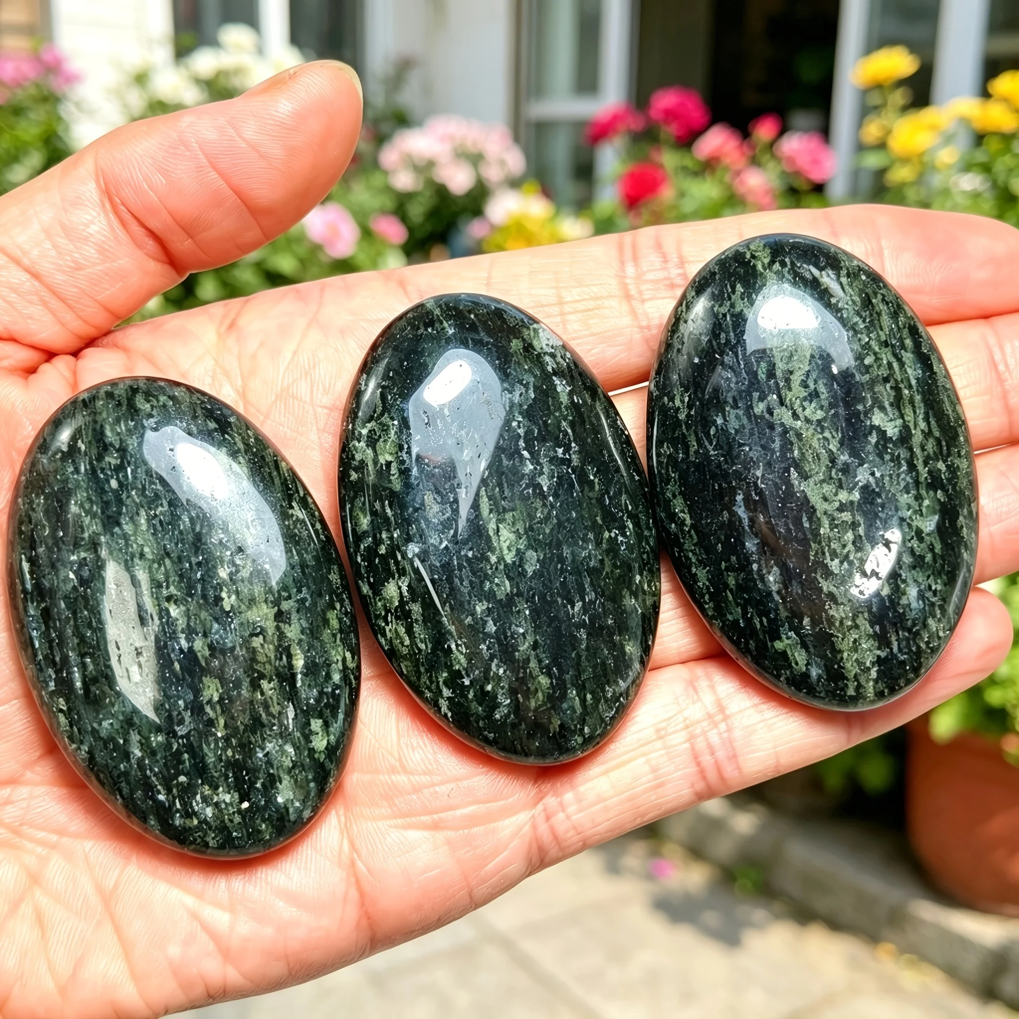 Natural Green Phantom Palm Stone, Polished Healing Crystal