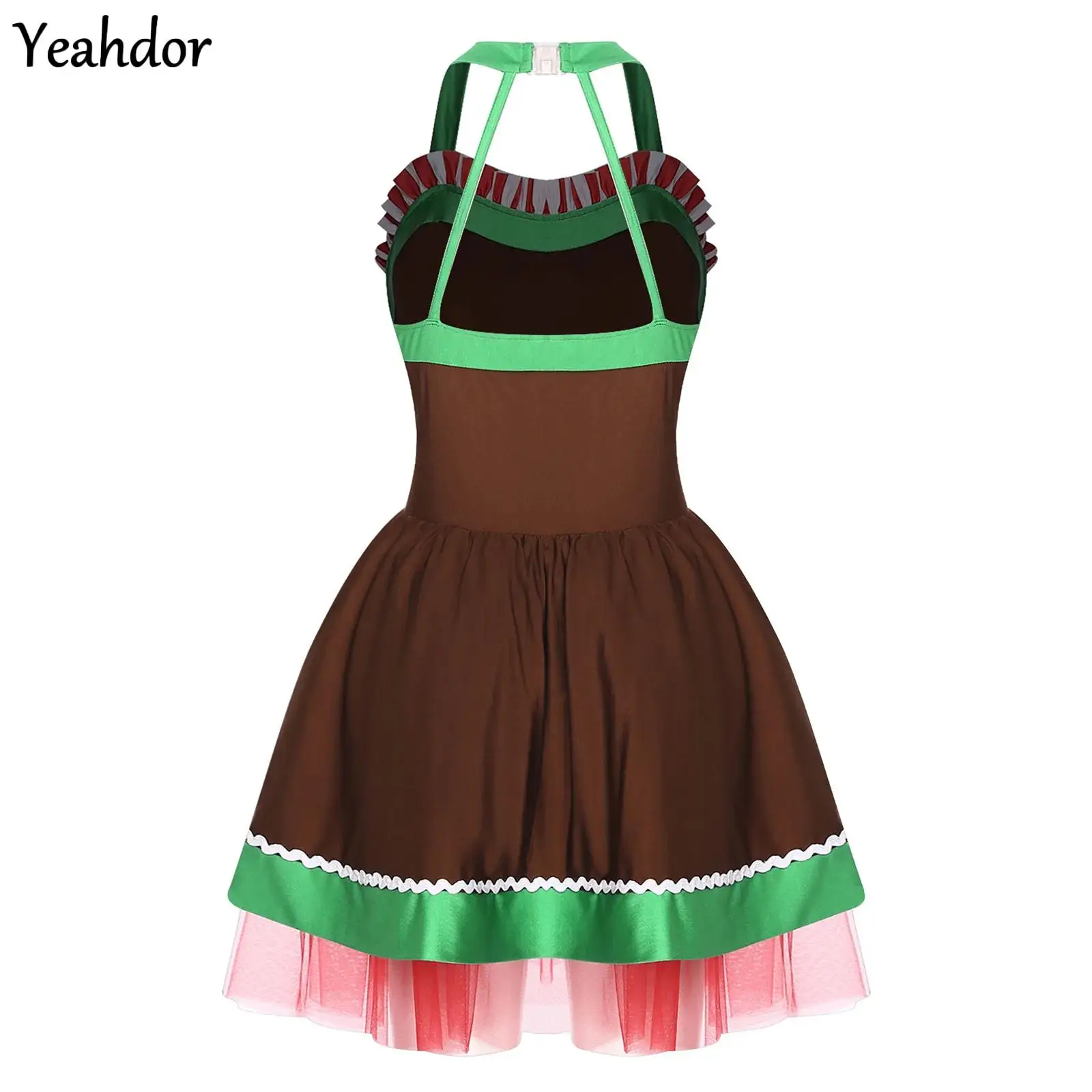 

Women Christmas Gingerbread Costume Sleeveless Candy Cane Cookie Man Leotard Skating Tutu Dress New Year Xmas Santa Claus Dress