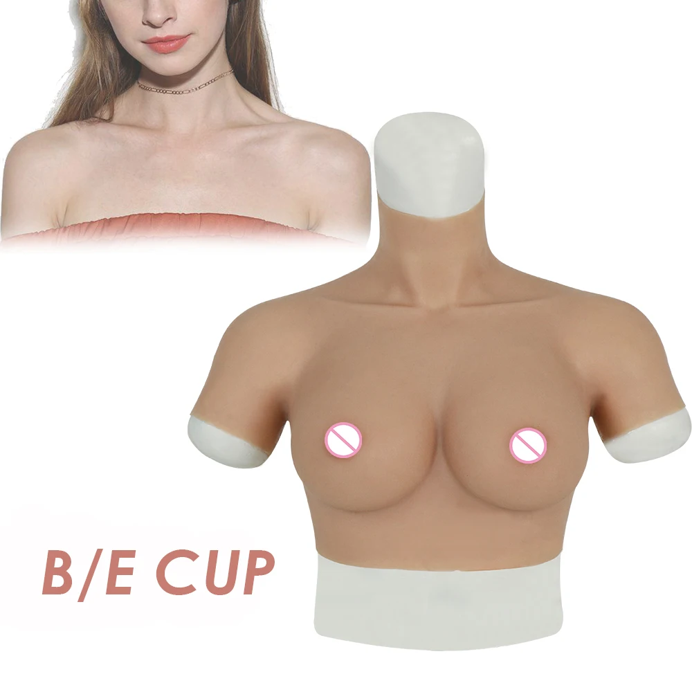 B/E Cup Realistic Silicone Breast With Short Sleeves Artificial Fake Boobs for Sissy Drag Queen Crossdresser Shemale Transgender