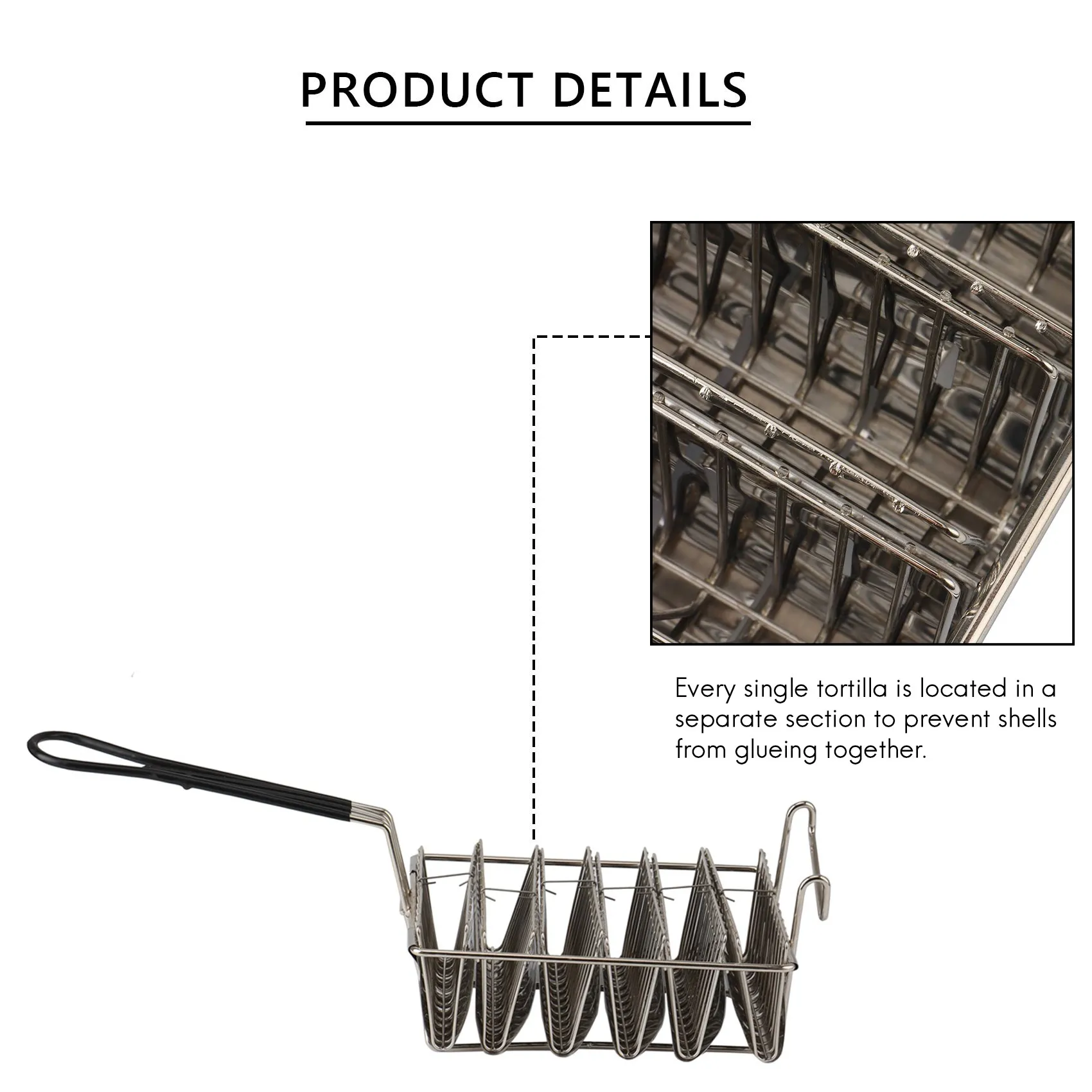 Taco Fryer Basket, Taco Shell Fryer, memegang 6 cangkang dalam Fryer Taco pemegang keranjang dengan pegangan pegangan Taco pemegang berdiri