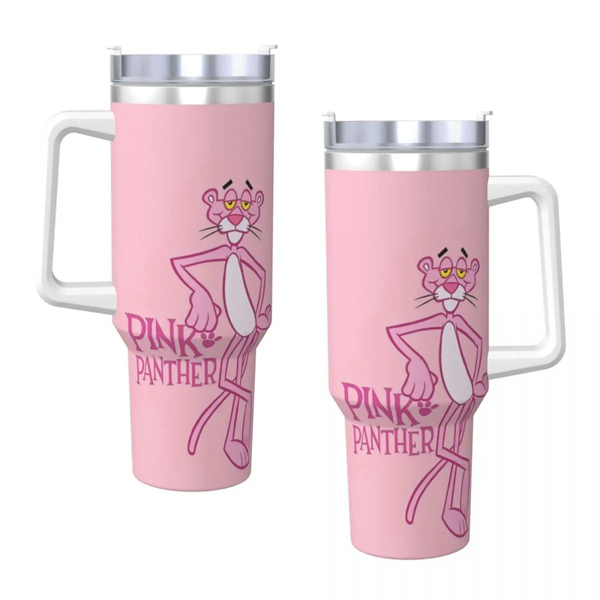 

The P-Pink Panther Stainless Steel Tumbler Camping Car Mugs 40oz Thermal Cups Portable Hot Drinks Milk Tea Water Bottle