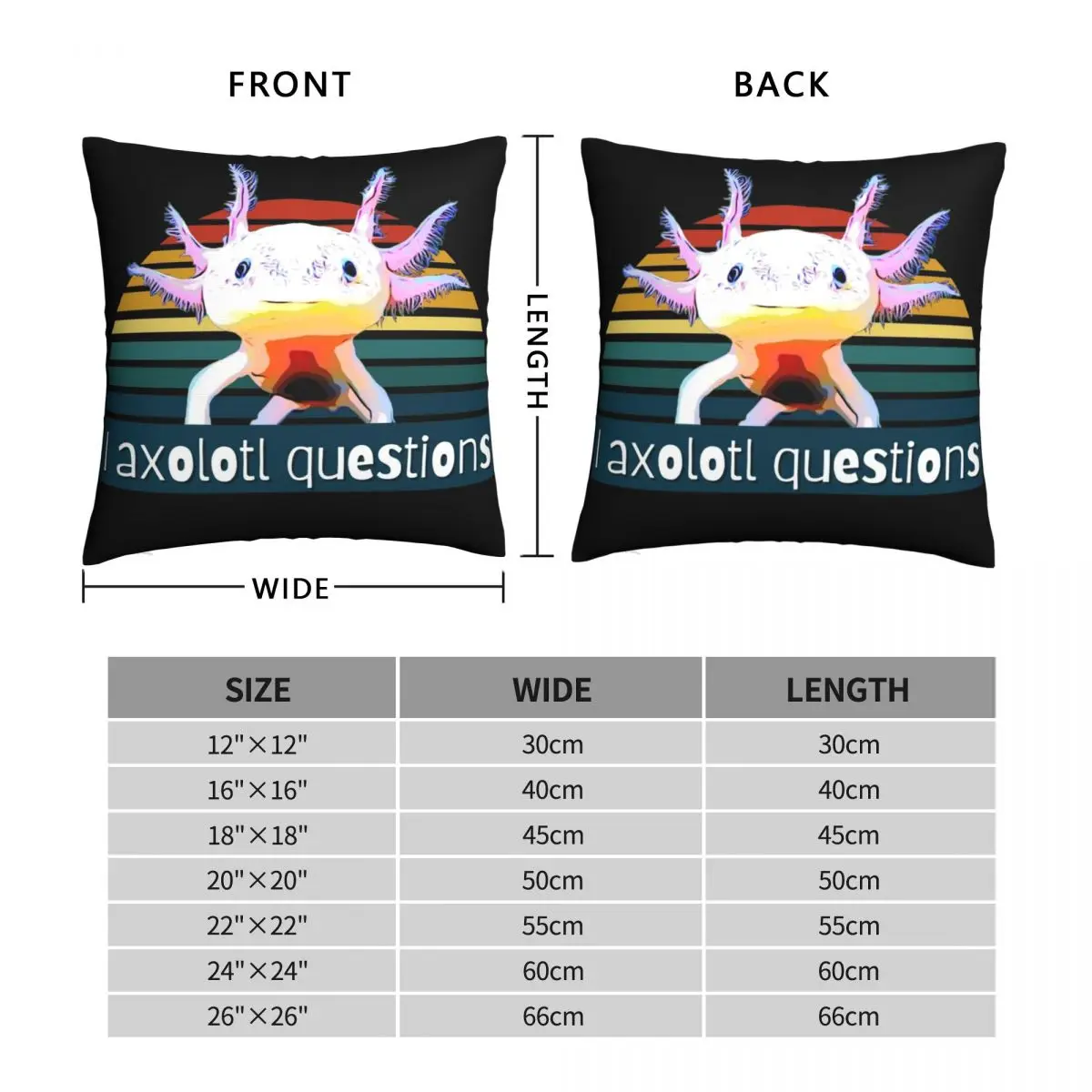 I Axolotl Questions Square Pillowcase Polyester Linen Velvet Printed Zip Decorative Throw Pillow Case Car Cushion Case