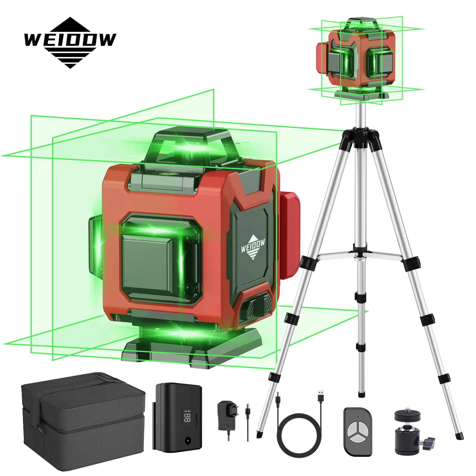 

WEIDDW 4D 16 Lines Professional Laser Level 4D Horizontal And Vertical 360 Leveling Laser Green Beams Construction Tools