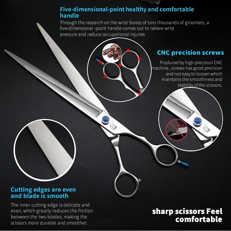 Crane VG10 Steel High-quality 10 Inch Professional Pet Scissors For Dog Grooming Cutting Big Quick Trim Straight Curved Shears