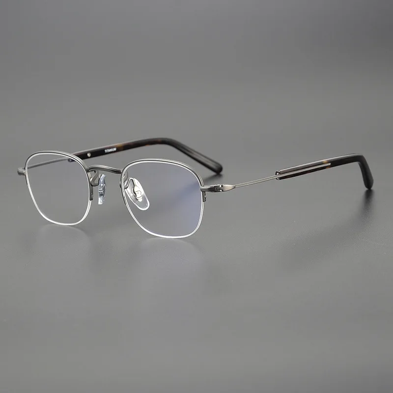 

Handmade Titanium Semi Rimless Glasses Frame Men Vintage Square Optical Eyeglasses Women Fashion Ultralight Myopia Eyewear Male