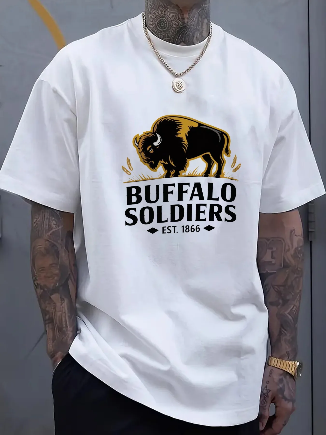Buffalo Soldiers Graphic T-Shirt 100% Cotton O-Neck Short Sleeve Summer Casual Mens T-shirt Streetwear