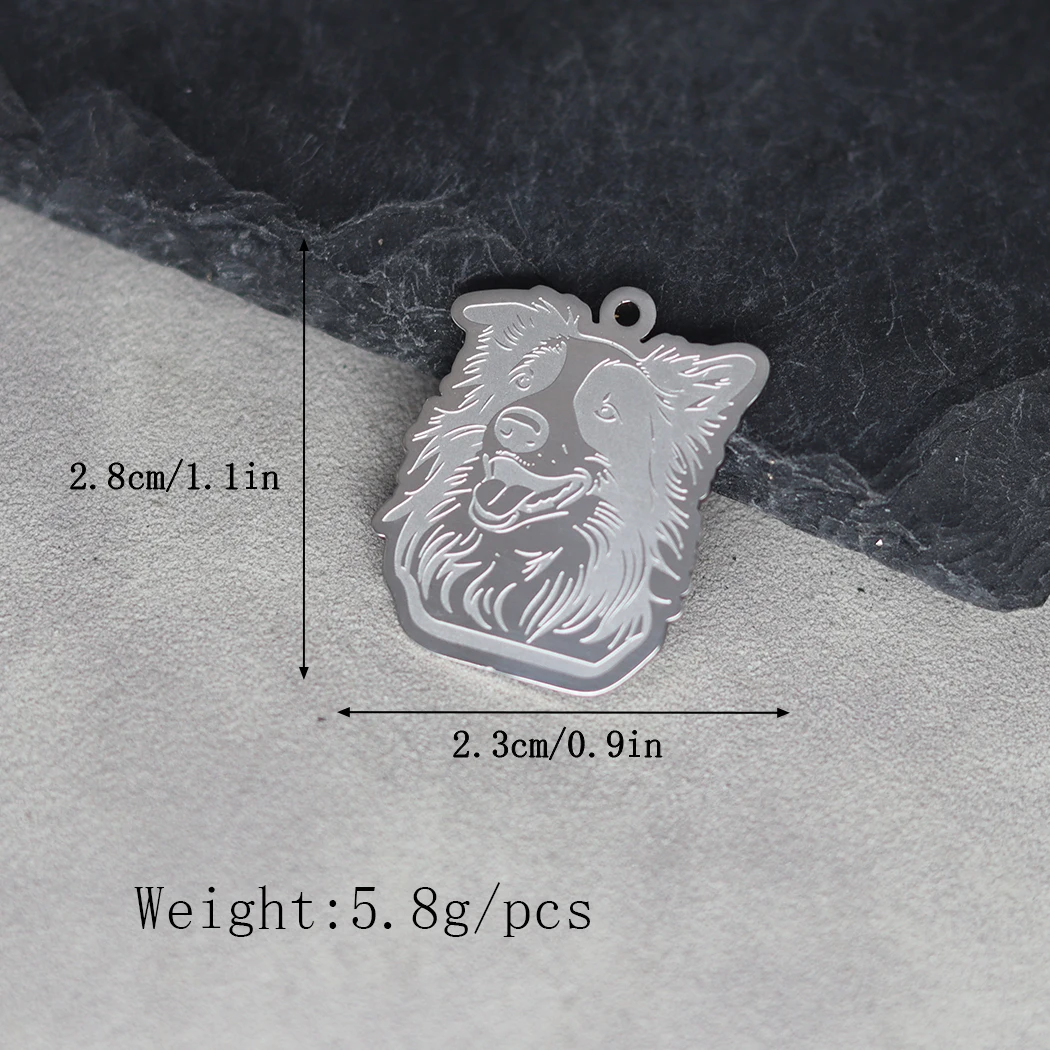 2pcs Stainless Steel Border Collie Dog Charms DIY Cartoon Animal Earring Pet Choker Pendants Jewelry Accessory Make