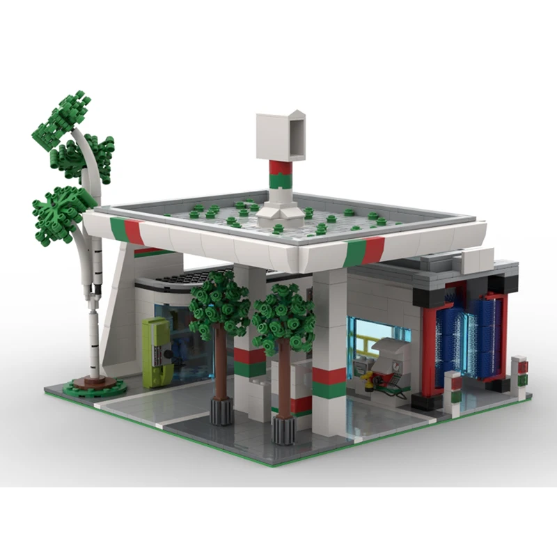 NEW City Traffic Street View MOC Octan Gas Station Building Blocks 104373 Service Station DIY Creative Ideas Children Toy Gifts