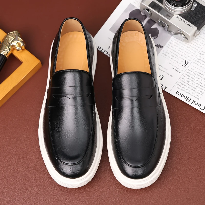 New Black Men\'s Vulcanize Shoes Brown Slip-On Sneakers Handmade Men Shoes  Size 38-46