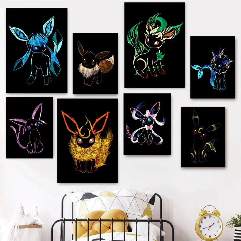 

Abstract Pokemon Eeveelutions Poster Eevee Umbreon Leafeon Canvas Painting Japanese Anime Wall Art Prints Living Room Decor