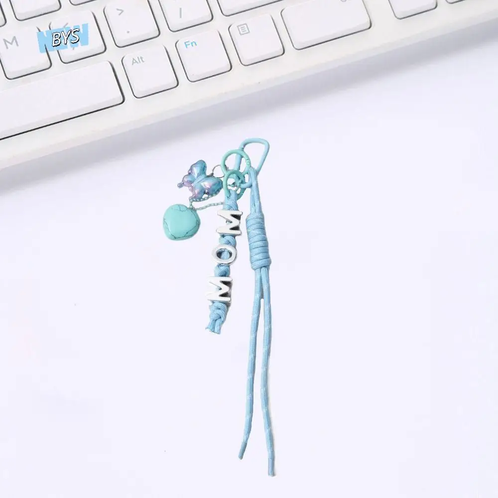

Woven Rope Butterfly Pendant Color Blocking Buckle Braided Rope Car Keyrings Heart Y2K English Letter Keychain Children Girl