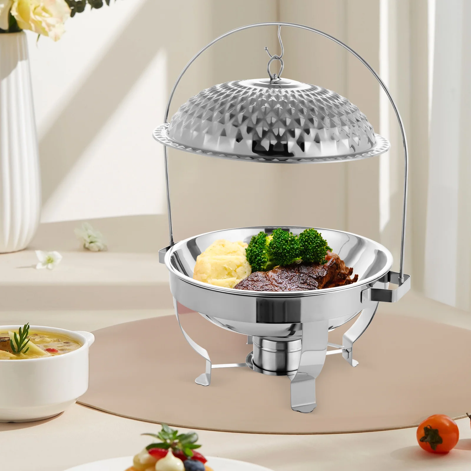 

Крышка для кастрюли из нержавеющей стали с крючком для подвешивания, 6QT, большая емкость, для семейных встреч на кухне, сохранение тепла