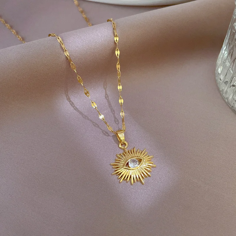 Lucky Evil Eye Pendant Necklace Zircon For Women Couple Stainless Steel Fashion Turkish Jewelry Friendship Gift Dropshipping image 4