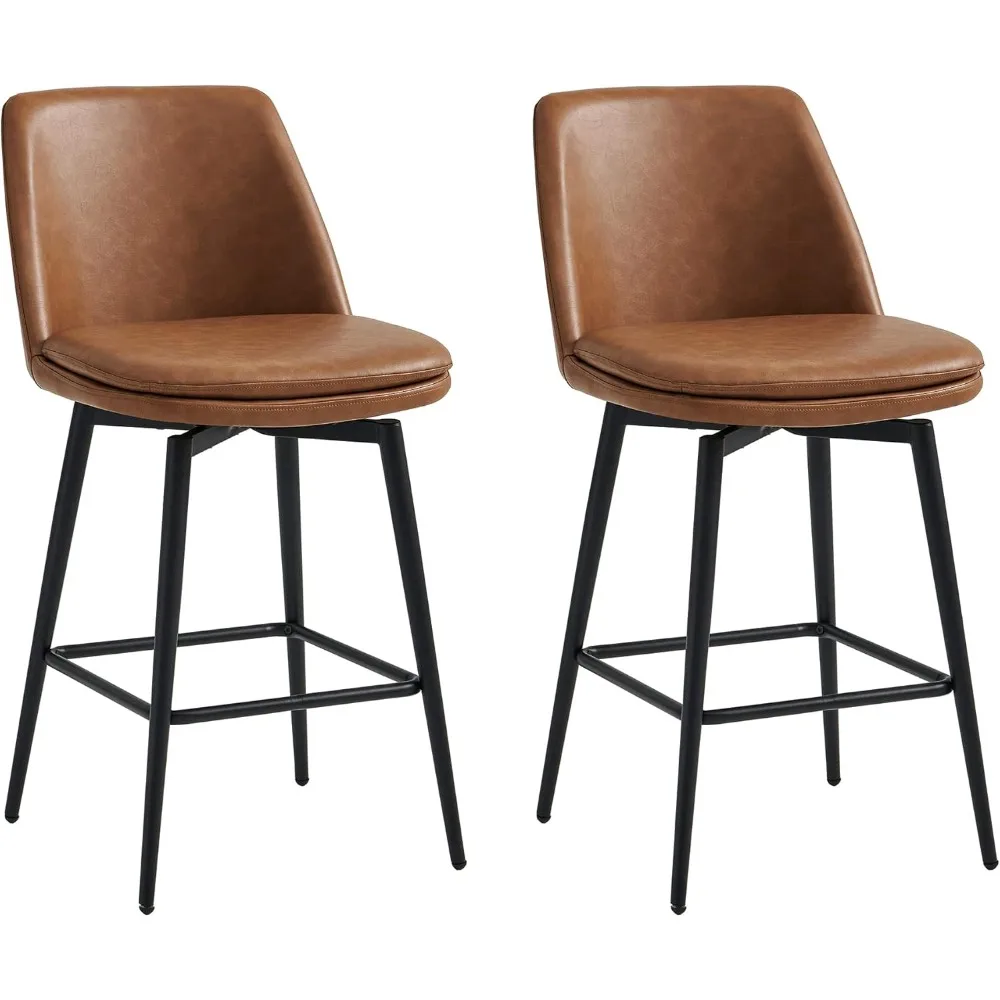 

Counter Height Swivel Barstools, FSC Certified Upholstered Faux Leather Bar Stools Set of 2, Metal Base, 27.2" Seat Height