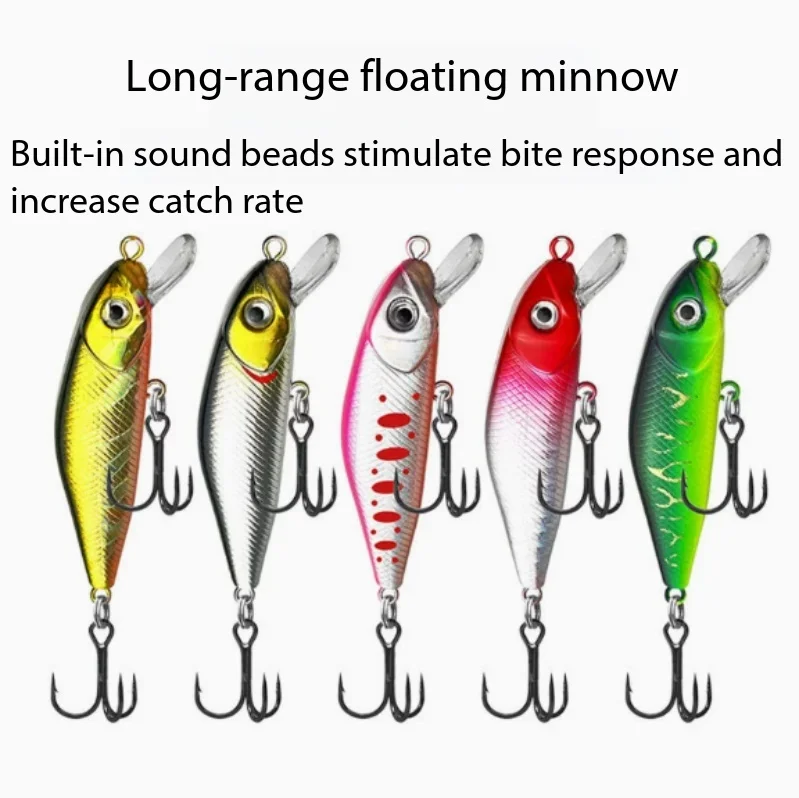 

5.5g Long Casting Suspending Minnow Hard Lure With Rattle Treble Hooks Realistic Bait For Bass Trout Freshwater Saltwater