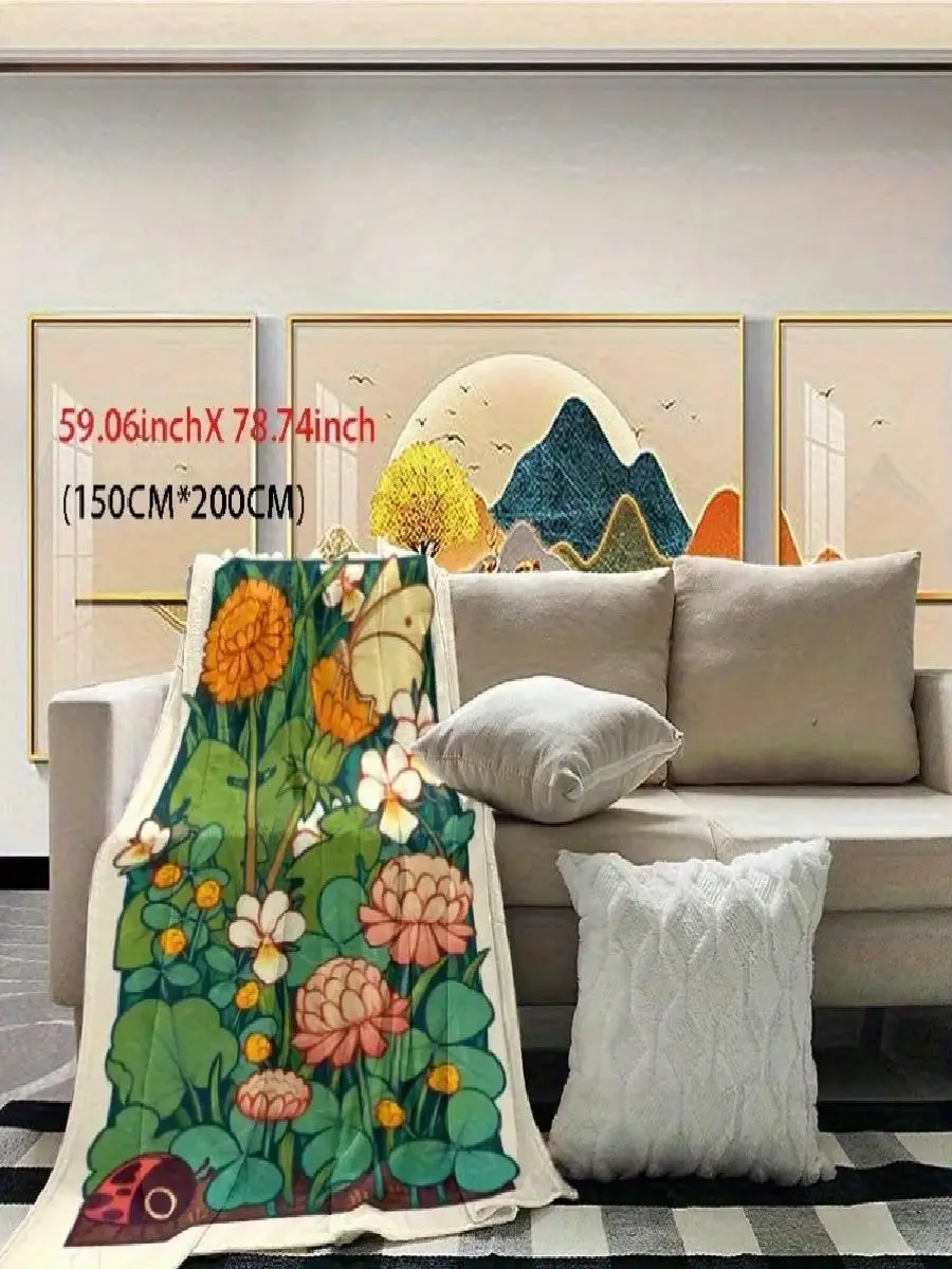pc Floral Butterfly Print Flannel Blanket  Soft Warm AllSeason Throw with Vibrant Garden Design Perfect for Home Office
