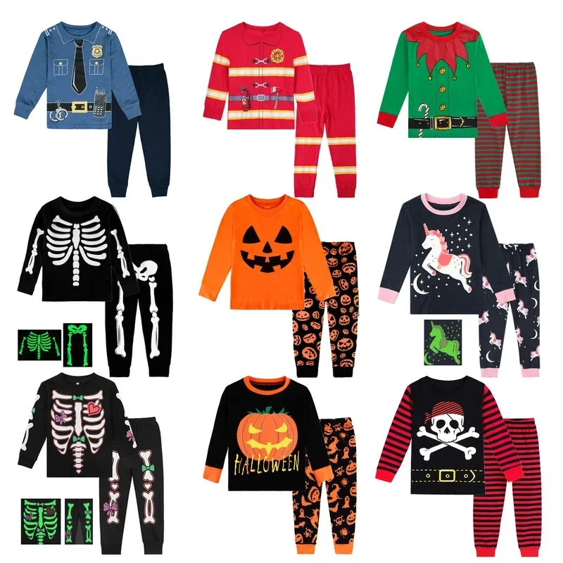 Kids Halloween Costume Boys Skeleton Carnival Clothes Child Firefighter Police Cosplay Costumes Party Clothing Christmas Se MN10