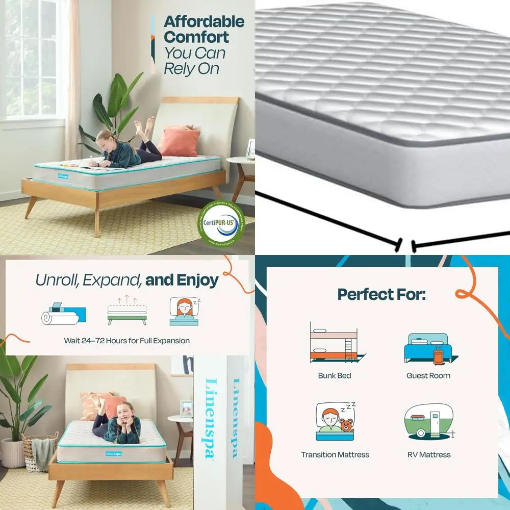 

Twin Size Youth Mattress - Firm & Breathable with Bonnell Springs and Foam Layer - Affordable Mattress in a Box for Kids or Gues
