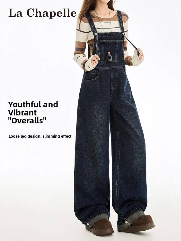 

Джинсовый комбинезон La Chapelle American Style в винтажном стиле, женские свободные прямые брюки-клеш в пол, новинка весенней коллекции