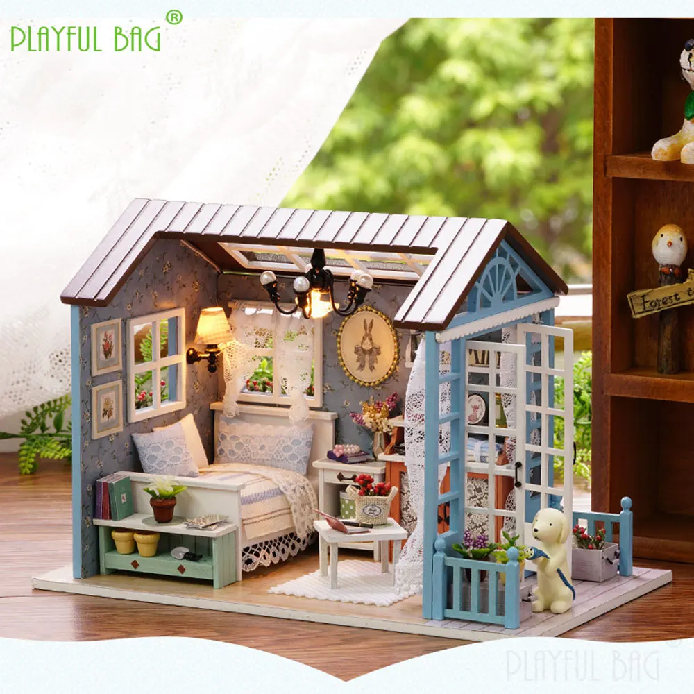 DIY 木製ミニチュアドールハウスキット組み立てる 3D パズル手組み立てモデル木造住宅ルームクラフト子供のギフトのおもちゃ HG377