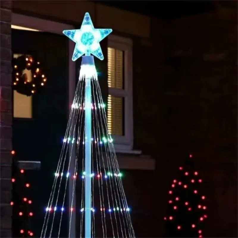 2024 LED albero di Natale luce festa cono animato stringa di luce giardino esterno luci a stringa LED pentagramma cascata luce