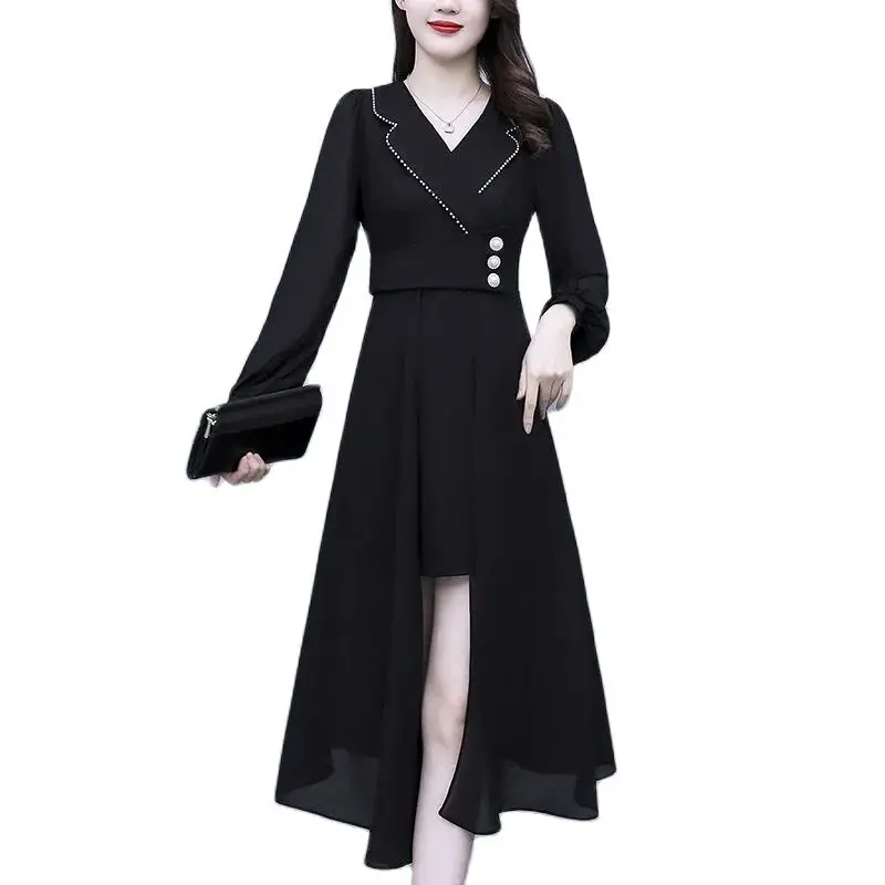 

Large Size Women's French Minority Skirt Autumn New Fat Sister Temperament Slim Knee-length Light Cooked Chiffon Dress Female