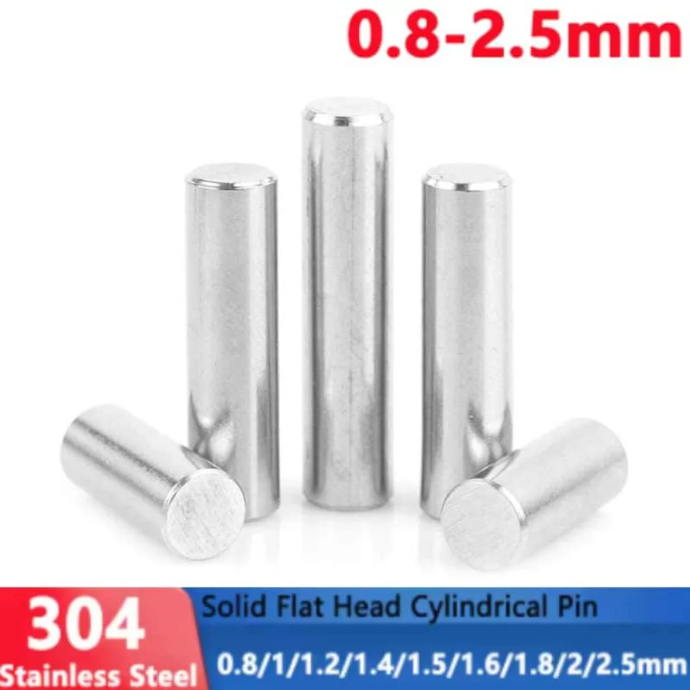 100pcs 304 Stainless Steel Dowel Pins Dia 0.8-2.5mm Flat Head Cylindrical Locating Pin Hardware Fasteners 3-50mm Length