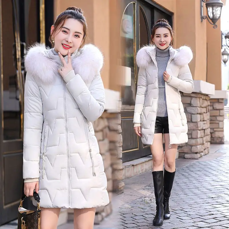 2023 New Women Down Cotton coat Winter Jacket Female Mid length version Parkas thick warm Outwear fur collar hooded Overcoat