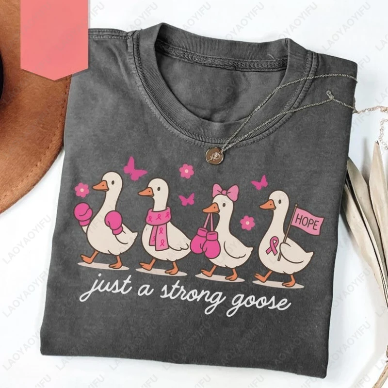 

Футболка с информацией о раке молочной железы, просто сильный гусь, розовая лента, забавная хлопковая футболка для женщин и мужчин, милые топы в стиле каваи