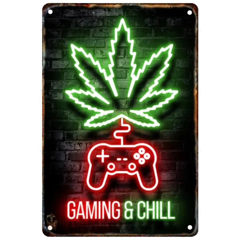 ملصق معدني للاعبين نيون ، لوحة قصدير ، لوحة عتيقة ، جدارية ، منزل ، غرفة أطفال ، غرفة ألعاب ، لوحات ديكور جدارية