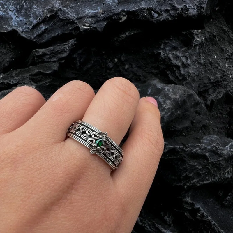 QEENKISS 925 Sterling Silver Ring for Men Vintage Adjustable Protecting Zircon Ring Fine Jewelries Wholesale Party Gift RG6892