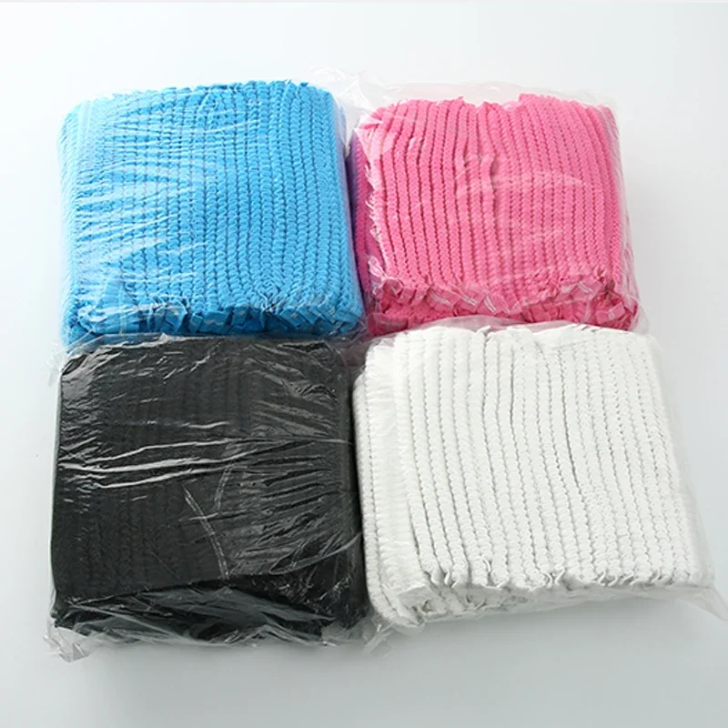 100PCS Disposable Bouffant Cap Non Woven Bath Shower Hair Caps Food Service Medical Salon Spa Catering Workspace Head Cover Hat